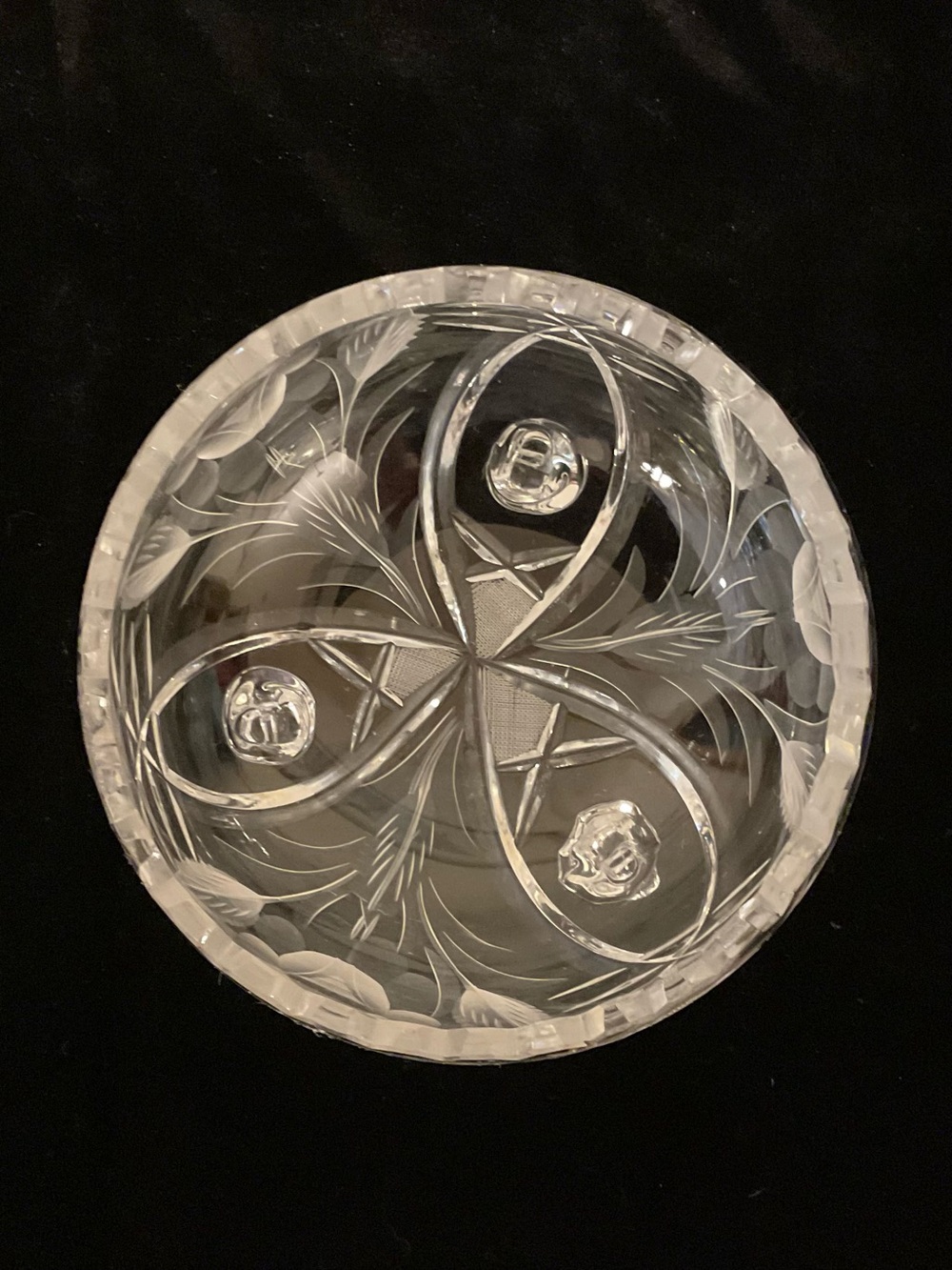 Footed Bowl Brilliant Cut Glass Crystal Sawtooth Rim Pinwheel or Floral Design - Picture 5 of 14
